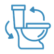 Illustration of a toilet with arrows indicating rotation or movement, symbolizing a rotating toilet design.