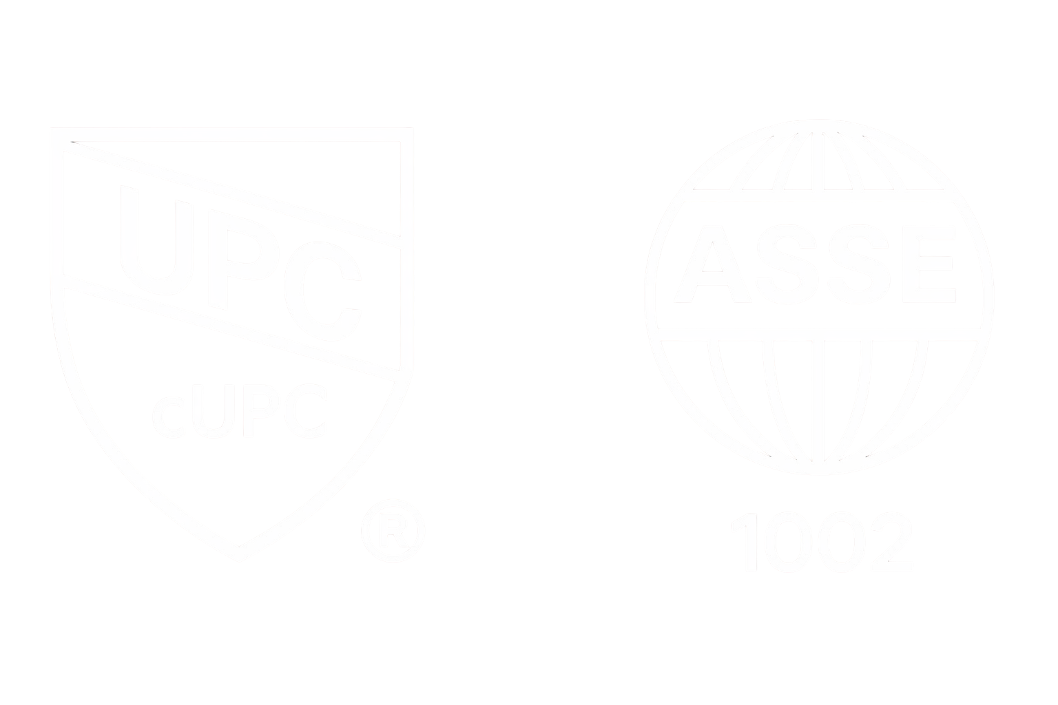 A black background featuring two white logos: on the left, a shield-shaped logo with 'UPC' and 'cUPC' text, and on the right, a globe-shaped logo with 'ASSE' and the number '1002'.